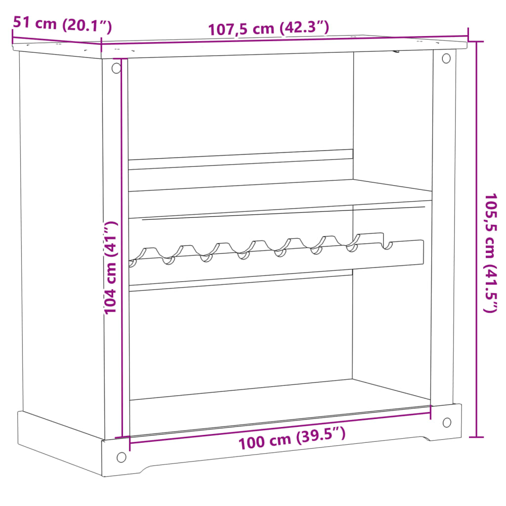 Wine Cabinet Corona 107.5X51X105.5 Cm Solid Wood Pine