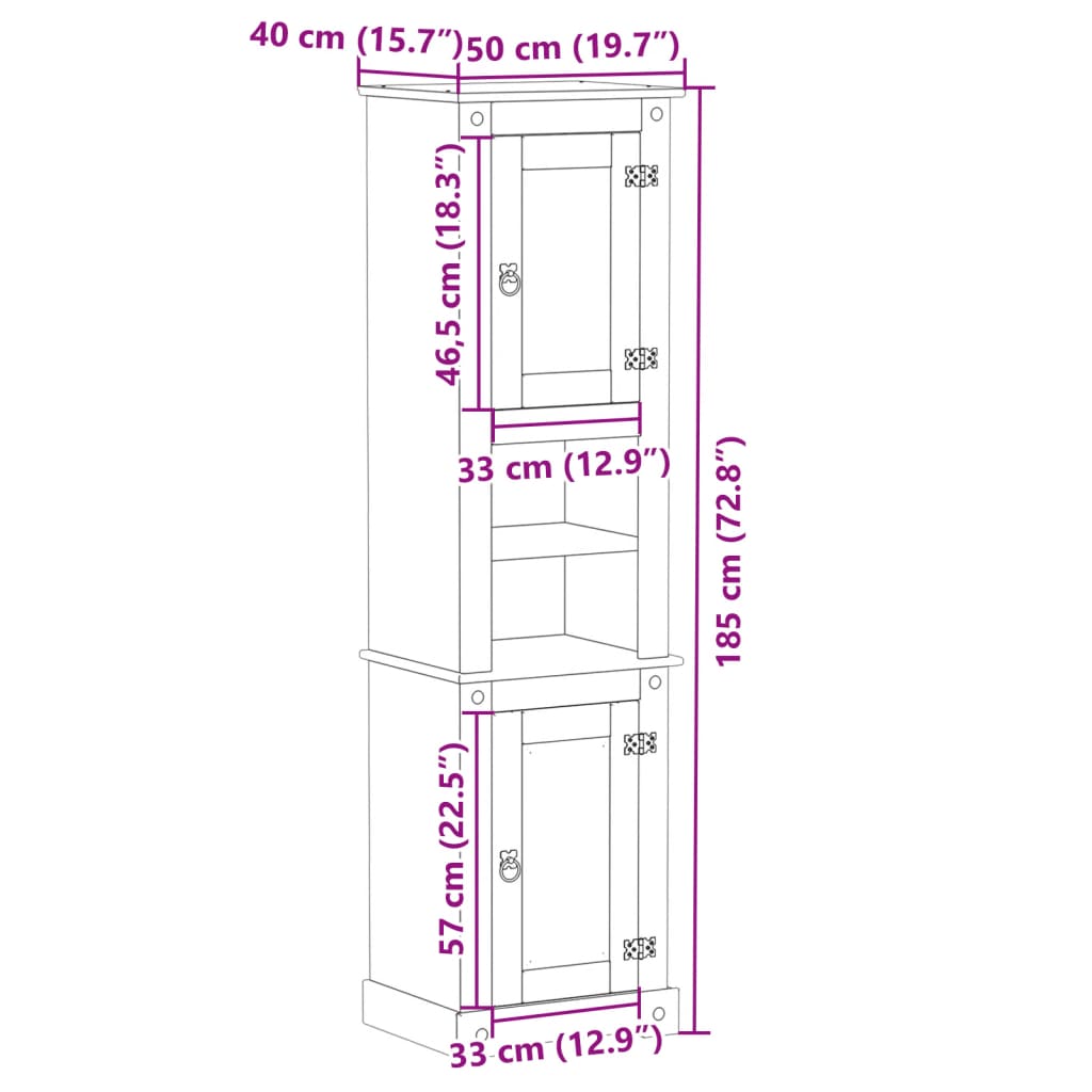 Bathroom Cabinet Corona 50X40X185 Cm Solid Wood Pine