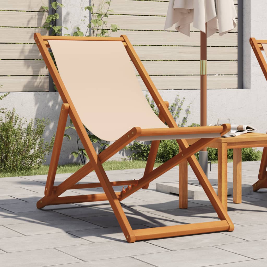 Folding Beach Chair Solid Wood Eucalyptus And Fabric