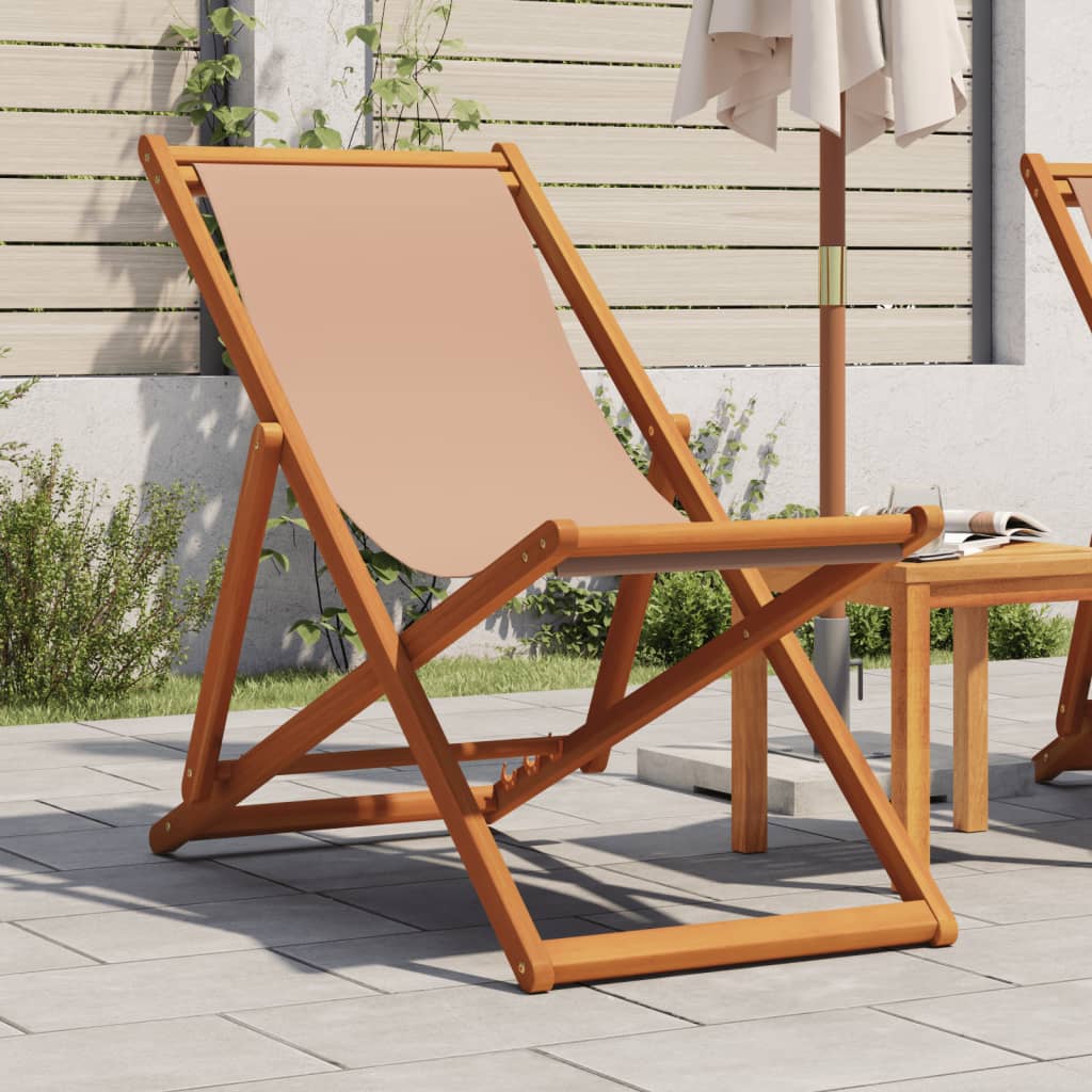 Folding Beach Chair Solid Wood Eucalyptus And Fabric