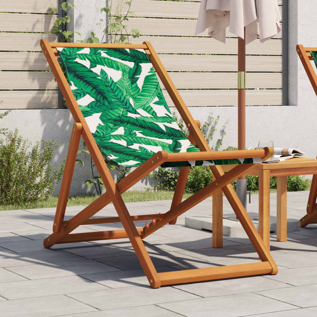 Folding Beach Chair Solid Wood Eucalyptus And Fabric