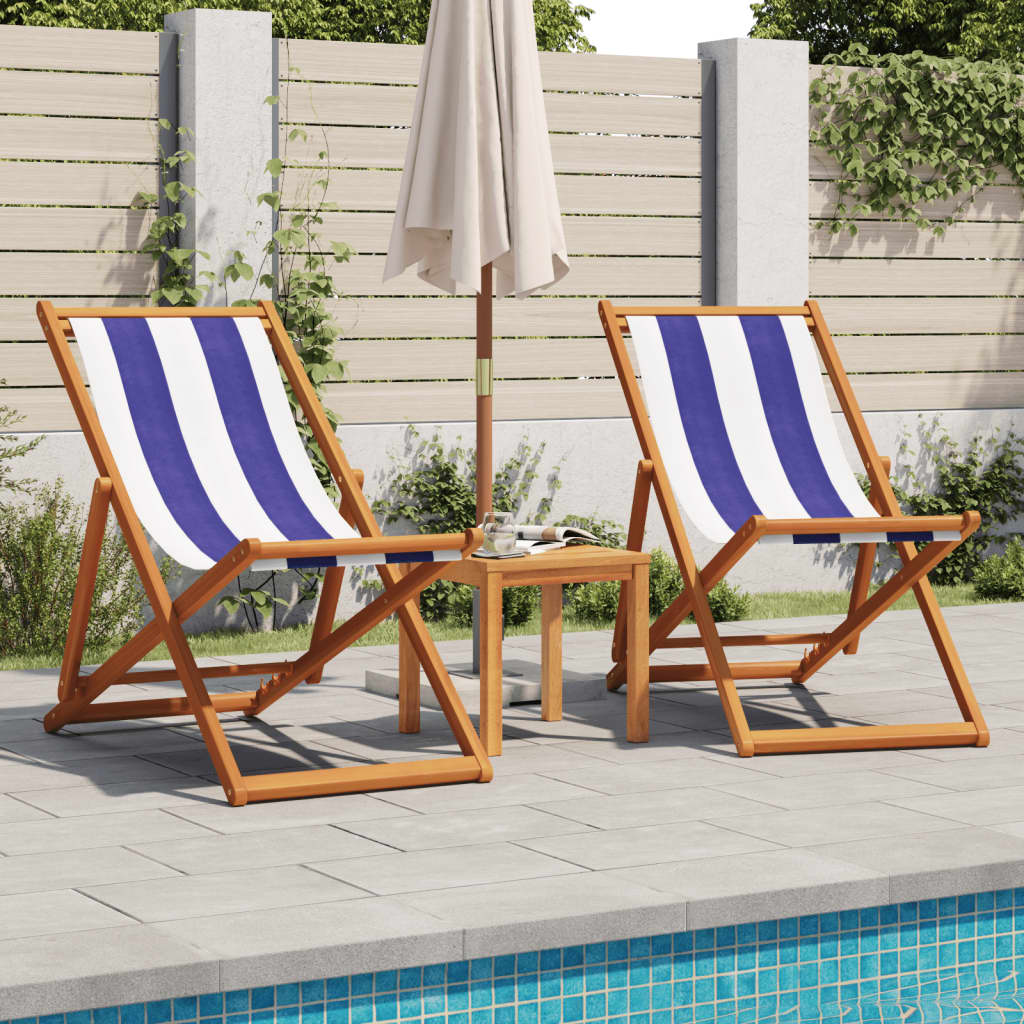 Folding Beach Chair Solid Wood Eucalyptus And Fabric
