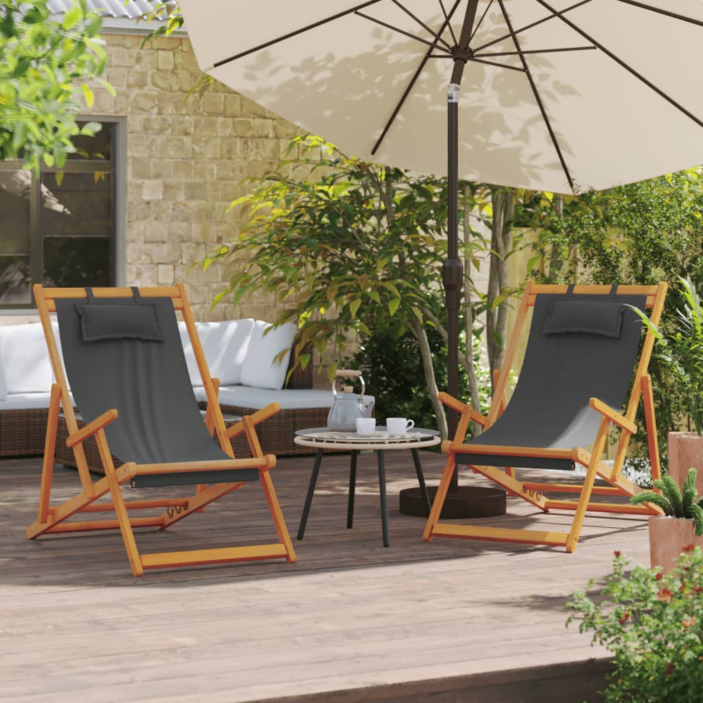 Folding Beach Chair Solid Wood Eucalyptus And Fabric