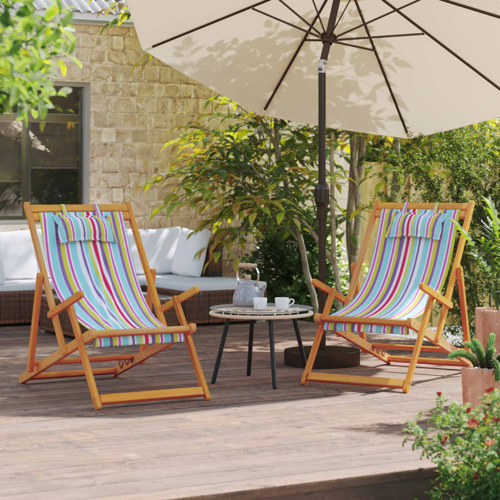 Folding Beach Chair Solid Wood Eucalyptus And Fabric