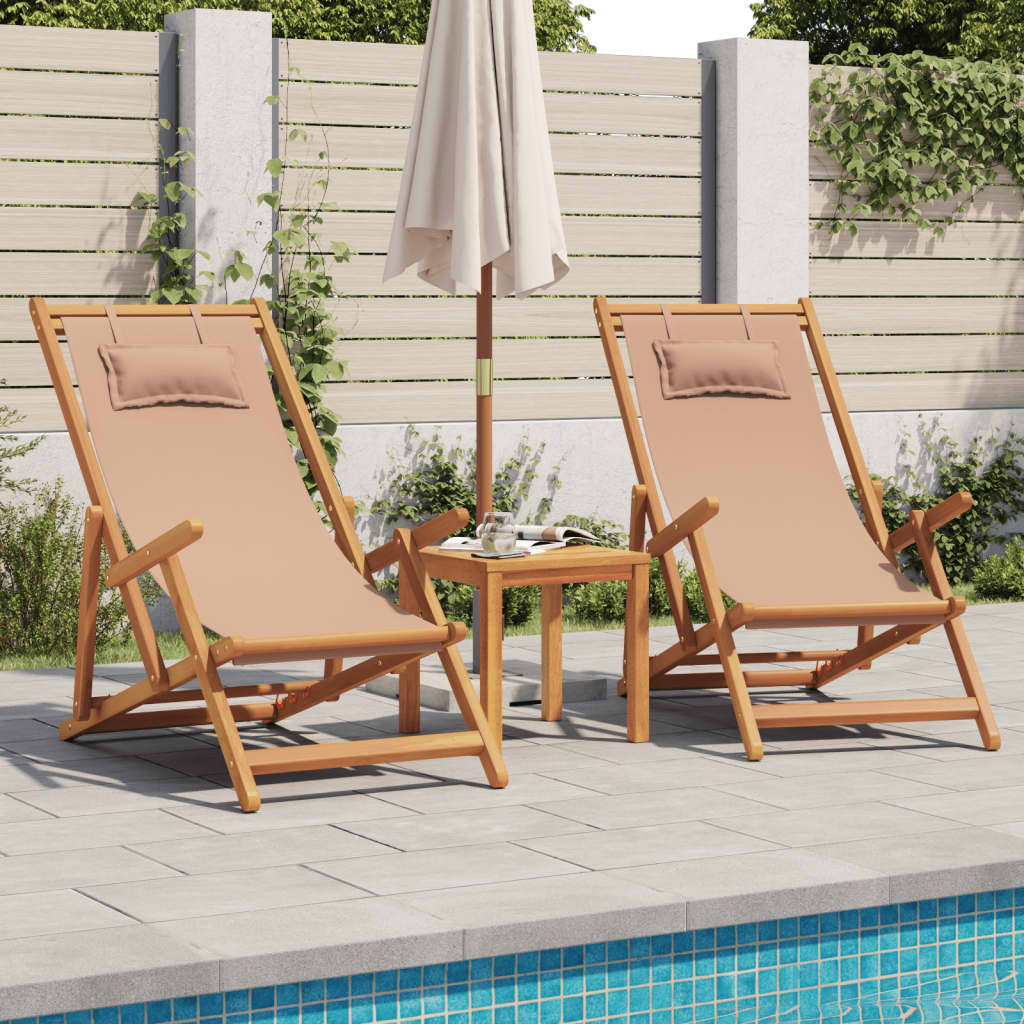 Folding Beach Chair Solid Wood Eucalyptus And Fabric