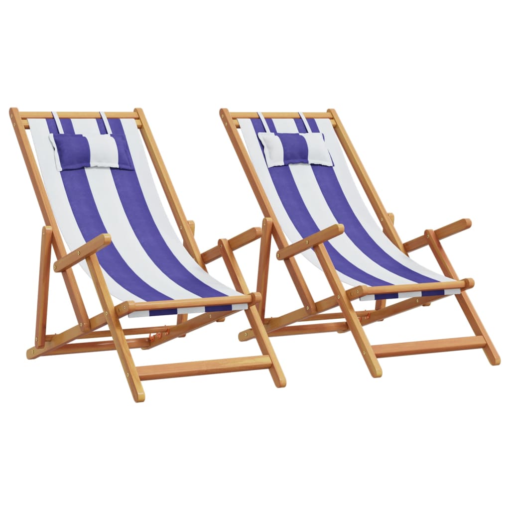 Folding Beach Chair Solid Wood Eucalyptus And Fabric