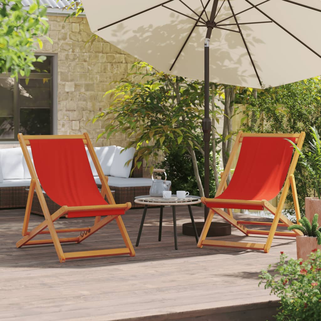 Folding Beach Chair Solid Wood Eucalyptus And Fabric