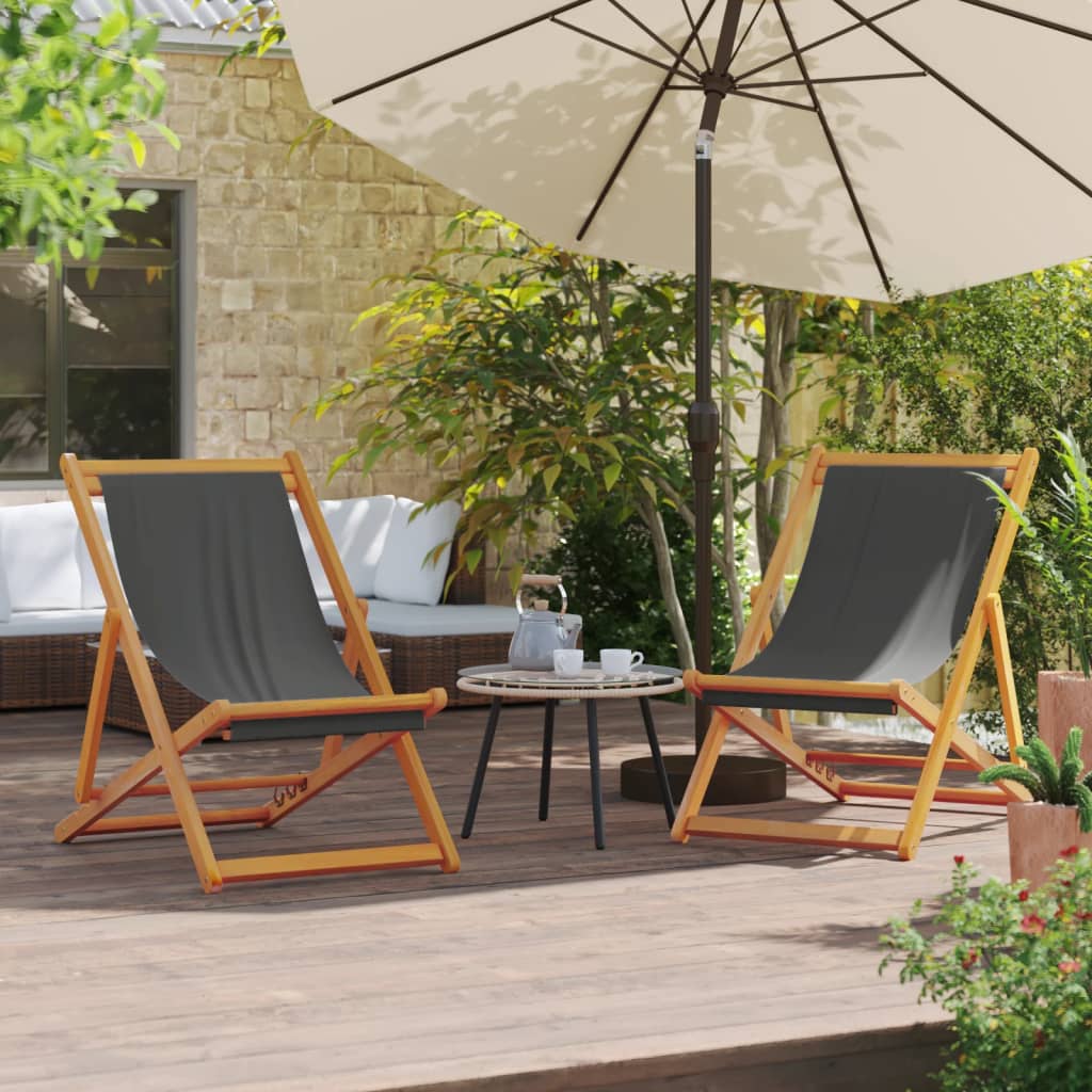 Folding Beach Chair Solid Wood Eucalyptus And Fabric