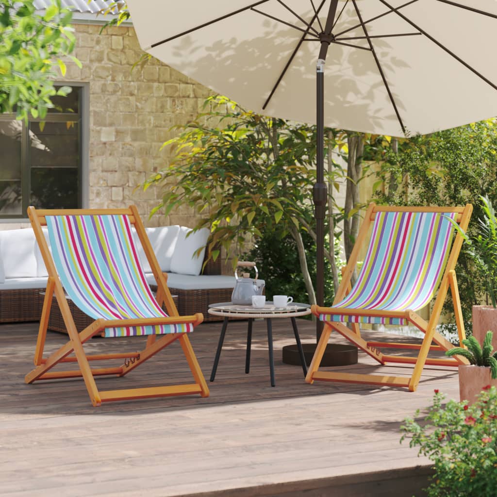 Folding Beach Chair Solid Wood Eucalyptus And Fabric