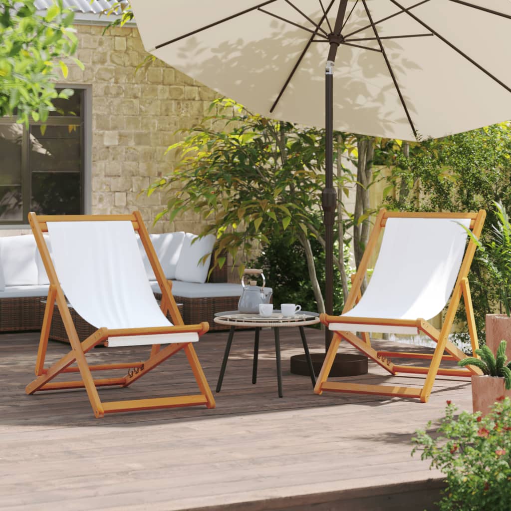 Folding Beach Chair Solid Wood Eucalyptus And Fabric