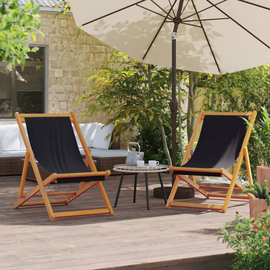 Folding Beach Chair Solid Wood Eucalyptus And Fabric