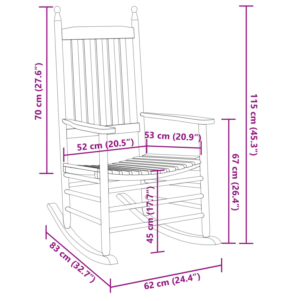 Rocking Chair With Foldable Table Solid Wood Poplar