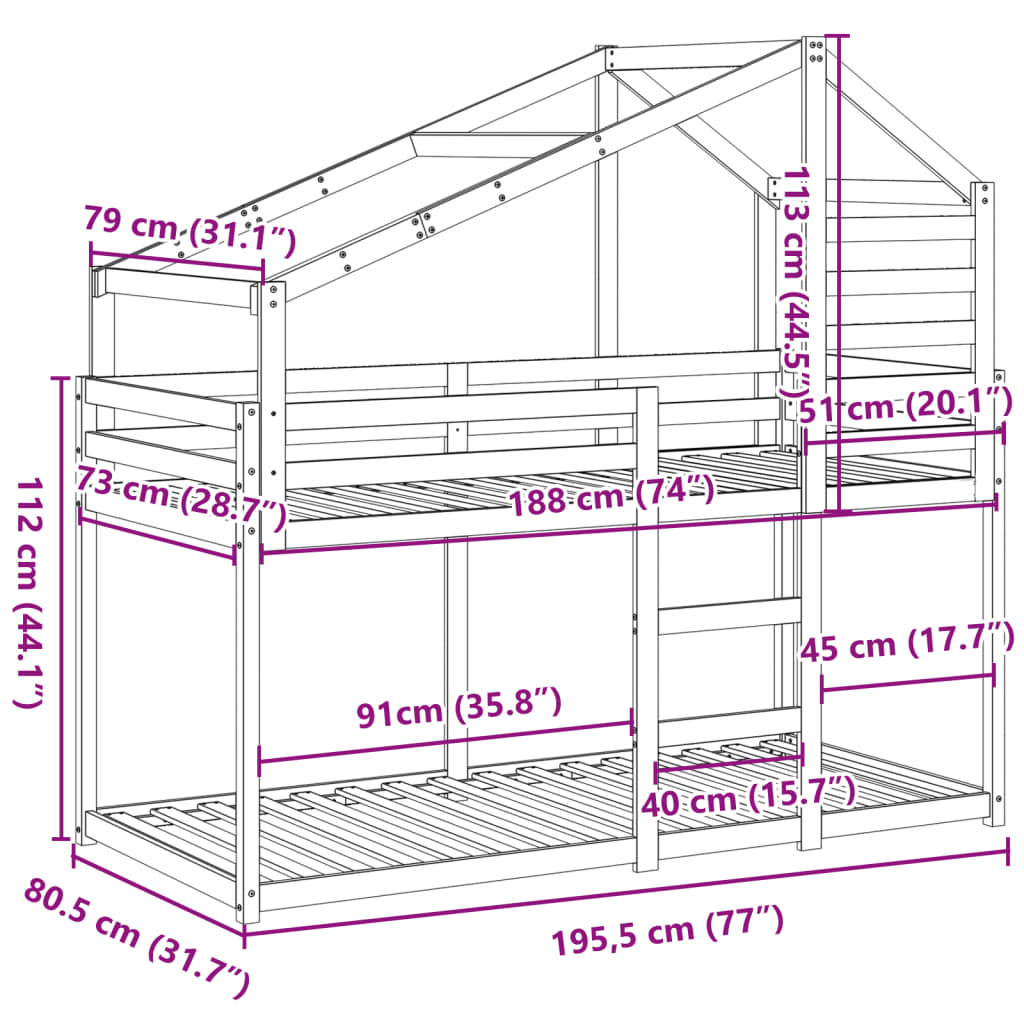 Bunk Bed Without Mattress Small Single Solid Wood Pine