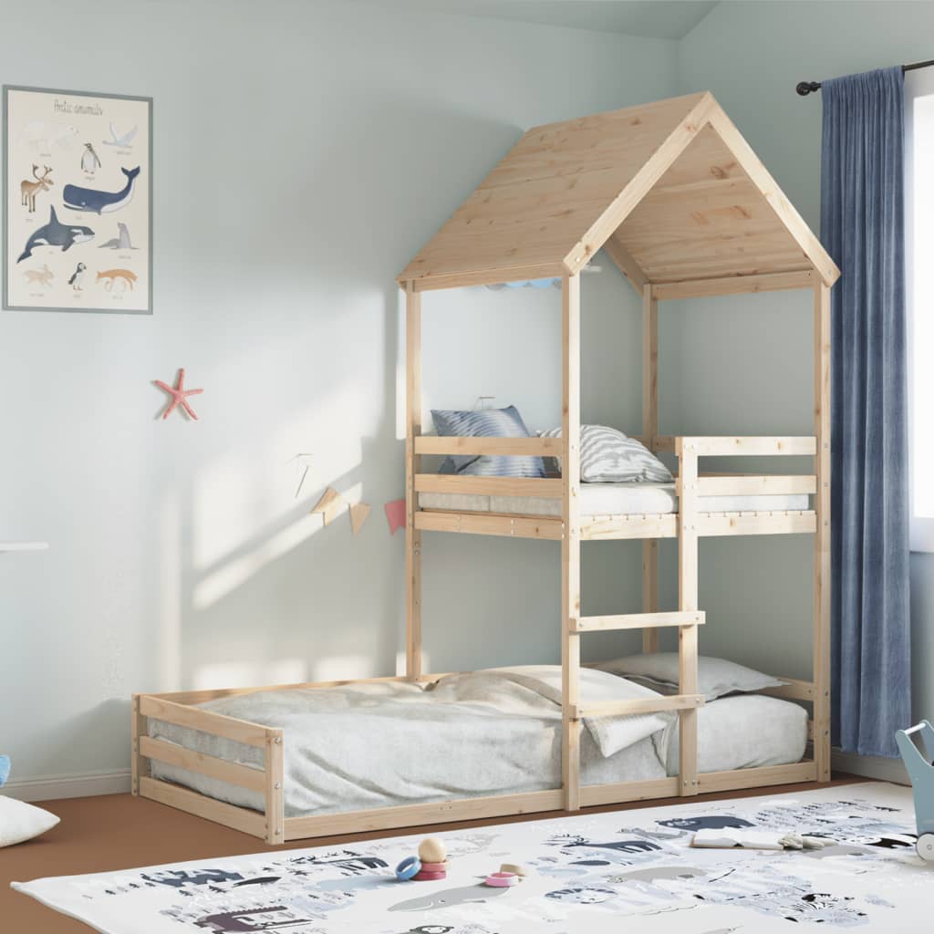 Bunk Bed With Roof Solid Wood Pine