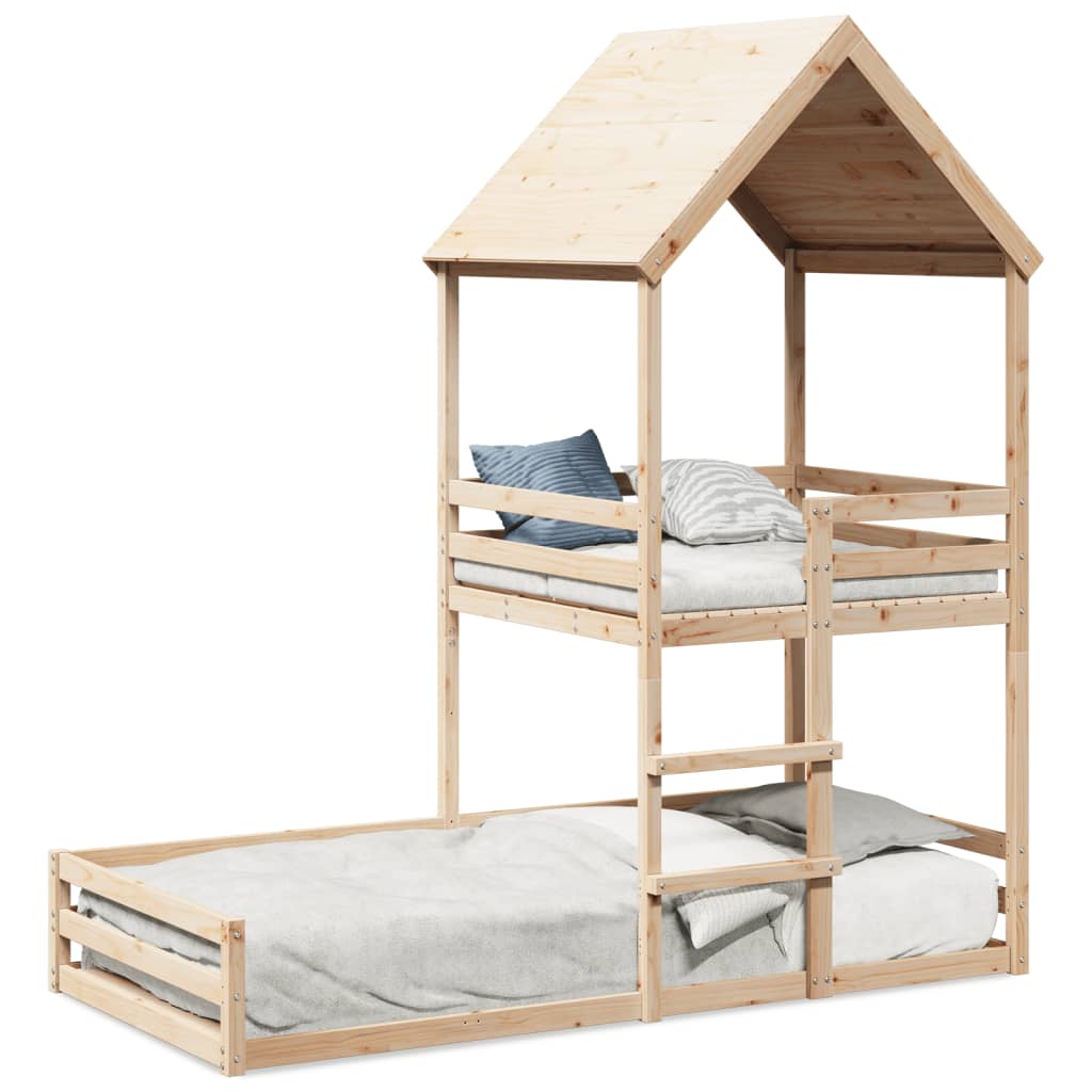 Bunk Bed With Roof Solid Wood Pine
