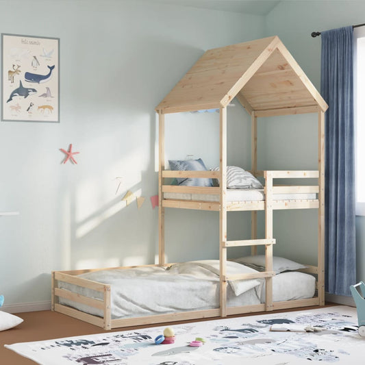 Bunk Bed With Roof Solid Wood Pine