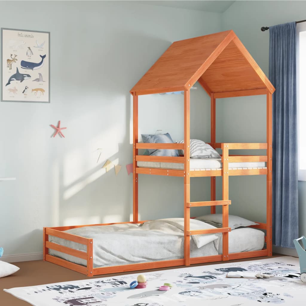 Bunk Bed With Roof Solid Wood Pine