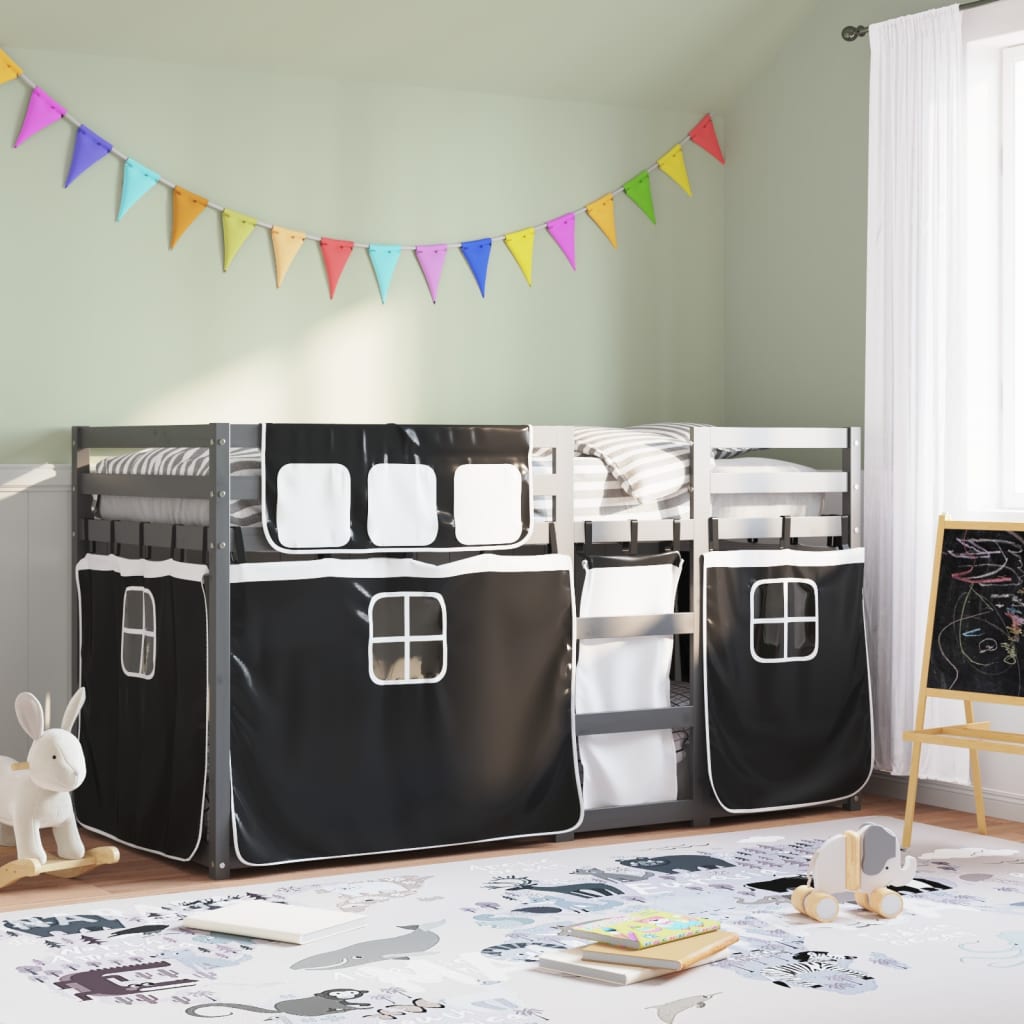 Bunk Bed Without Mattress White&Black Solid Wood Pine