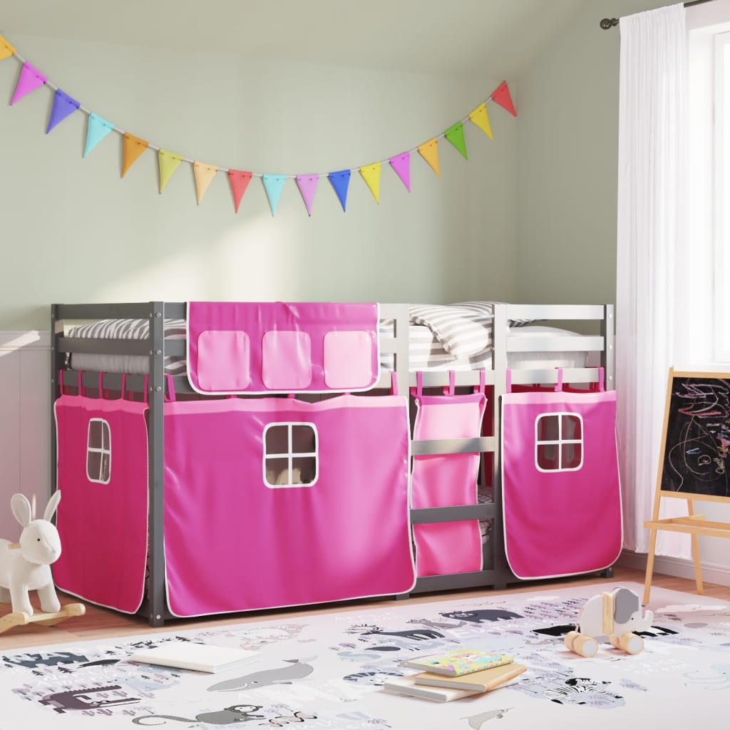 Bunk Bed Without Mattress White&Black Solid Wood Pine