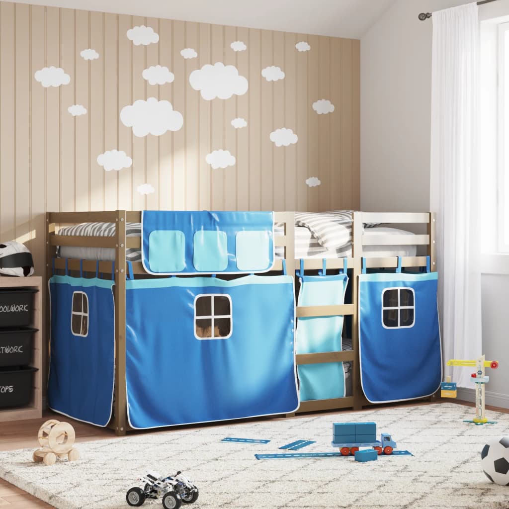 Bunk Bed Without Mattress White&Black Solid Wood Pine
