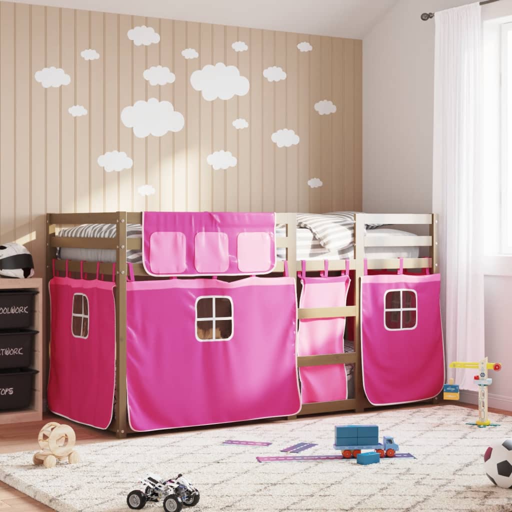 Bunk Bed Without Mattress White&Black Solid Wood Pine