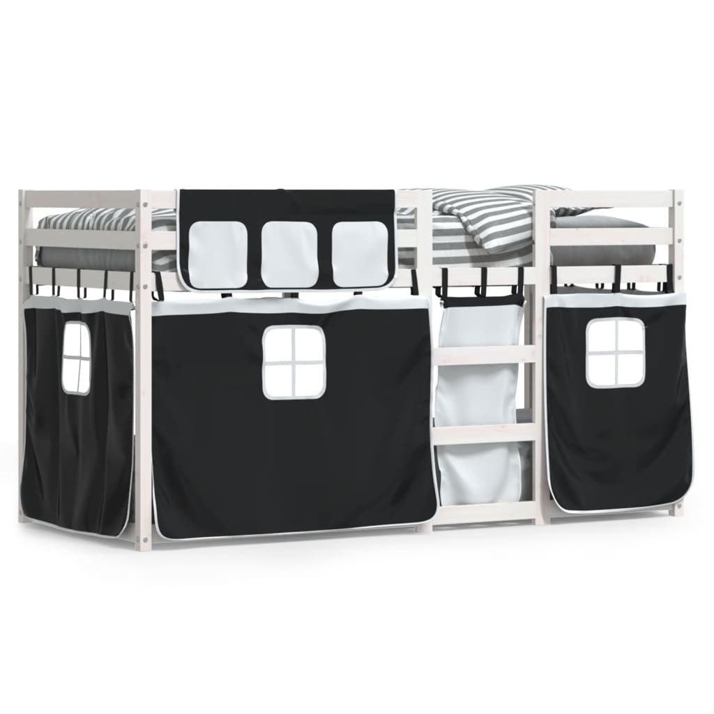 Bunk Bed Without Mattress White&Black Solid Wood Pine
