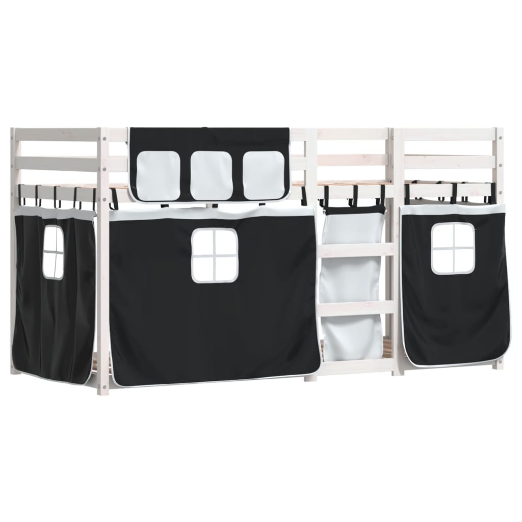 Bunk Bed Without Mattress White&Black Solid Wood Pine