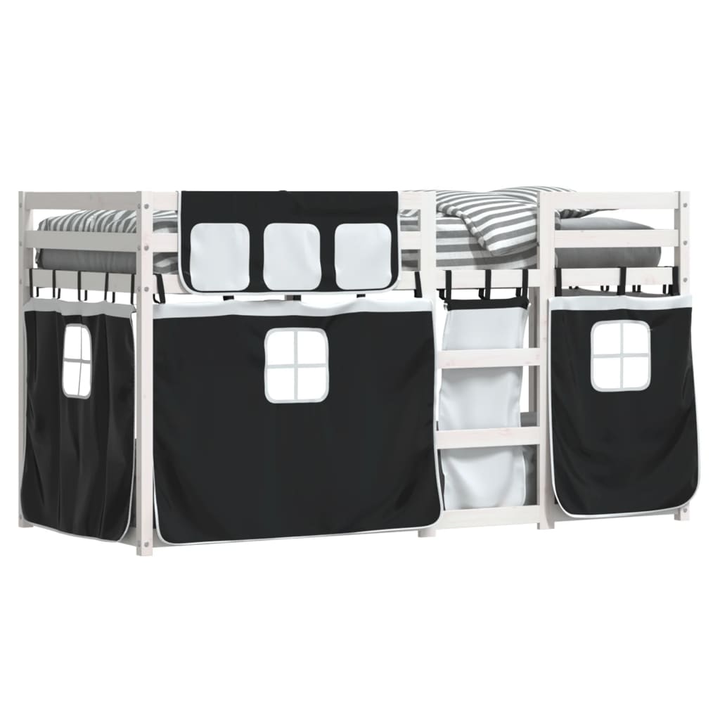 Bunk Bed Without Mattress White&Black Solid Wood Pine