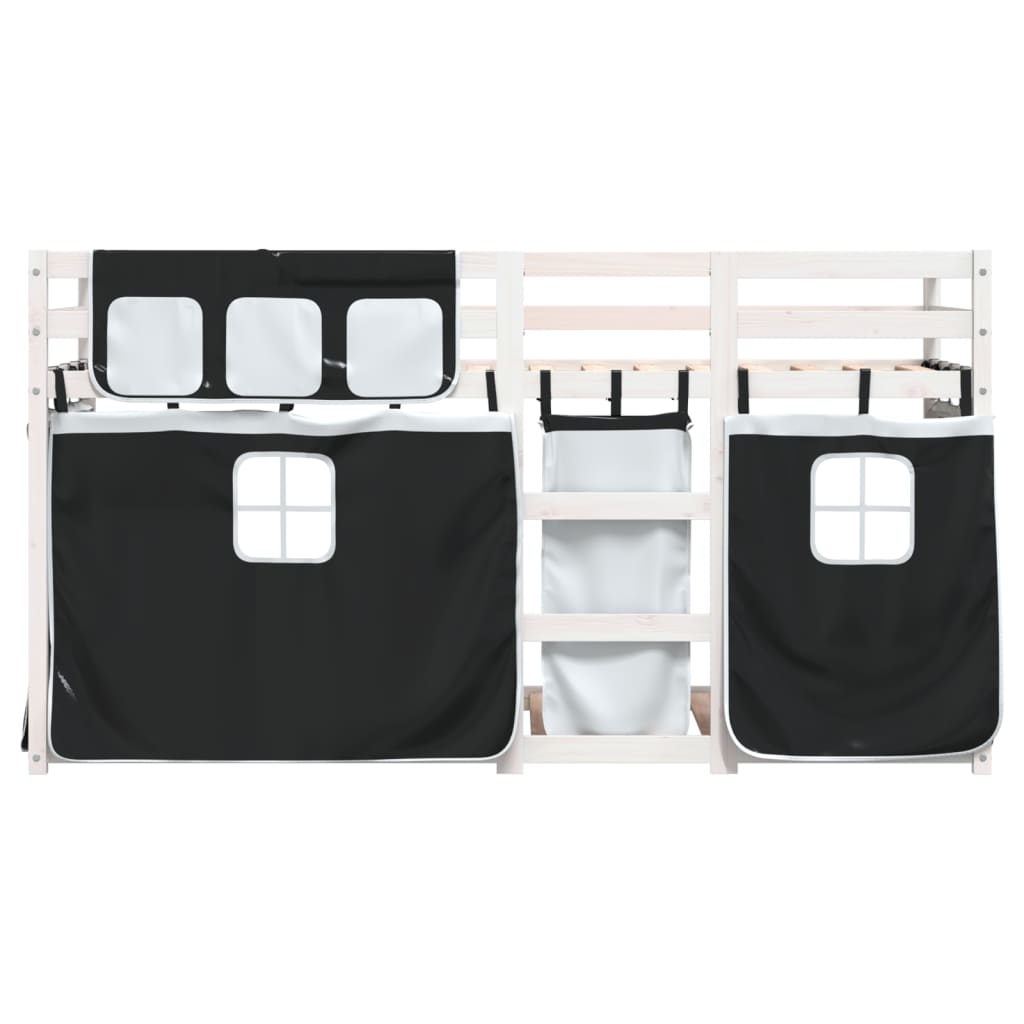 Bunk Bed Without Mattress White&Black Solid Wood Pine