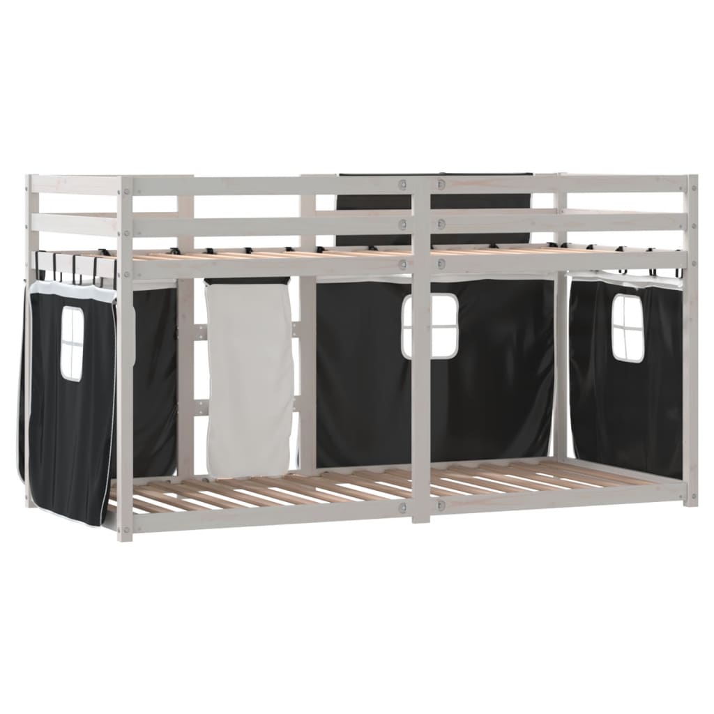 Bunk Bed Without Mattress White&Black Solid Wood Pine