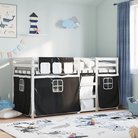 Bunk Bed Without Mattress White&Black Solid Wood Pine