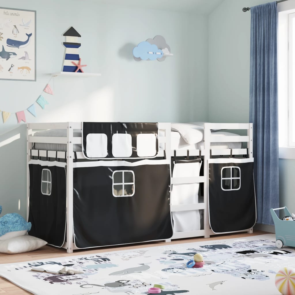 Bunk Bed Without Mattress White&Black Solid Wood Pine