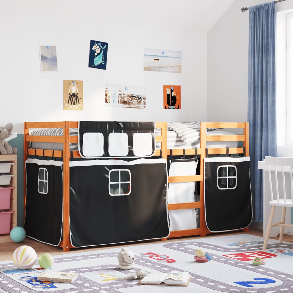 Bunk Bed Without Mattress White&Black Solid Wood Pine