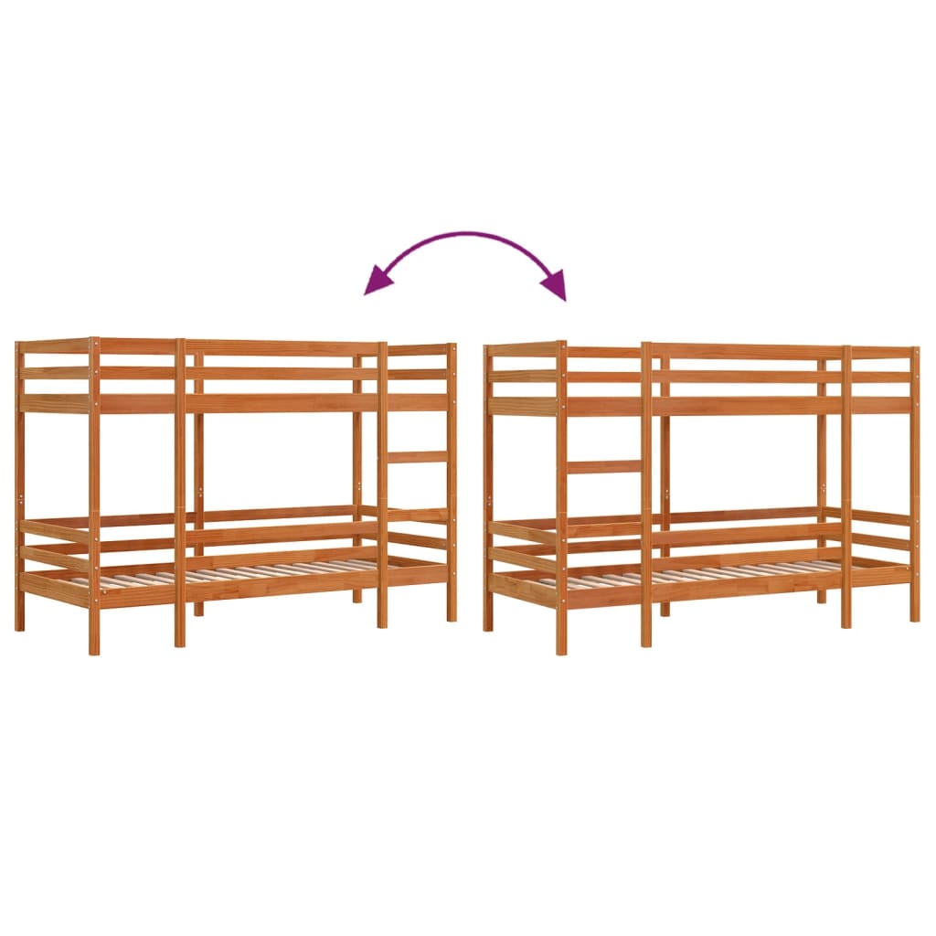 Bunk Bed Without Mattress Wax Brown 90X200 Cm Solid Wood Pine