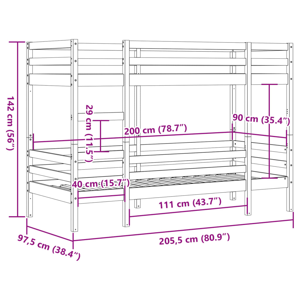 Bunk Bed Without Mattress Wax Brown 90X200 Cm Solid Wood Pine