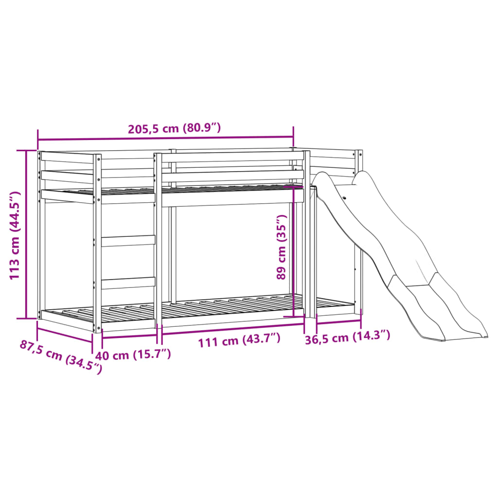 Bunk Bed With Slide&Ladder Without Mattress