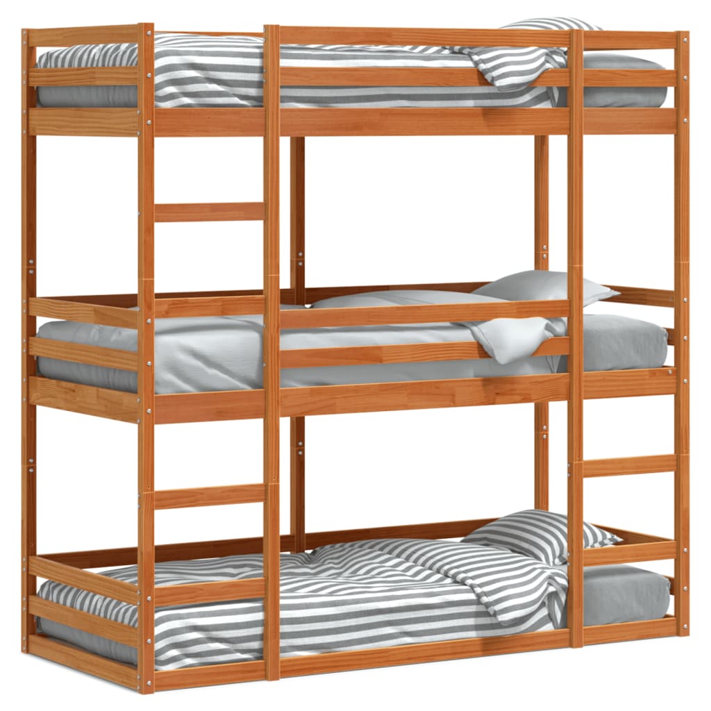 Triple Bunk Bed Without Mattress Small Single Solid Wood Pine