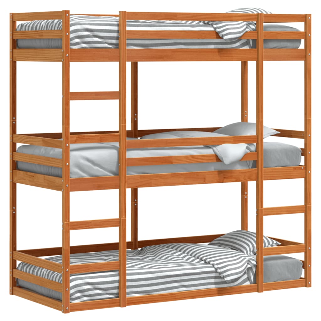 Triple Bunk Bed Without Mattress Small Single Solid Wood Pine