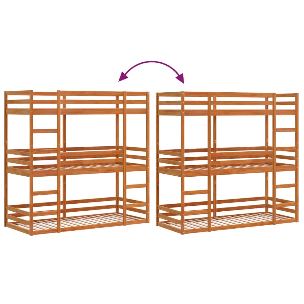 Triple Bunk Bed Without Mattress Small Single Solid Wood Pine