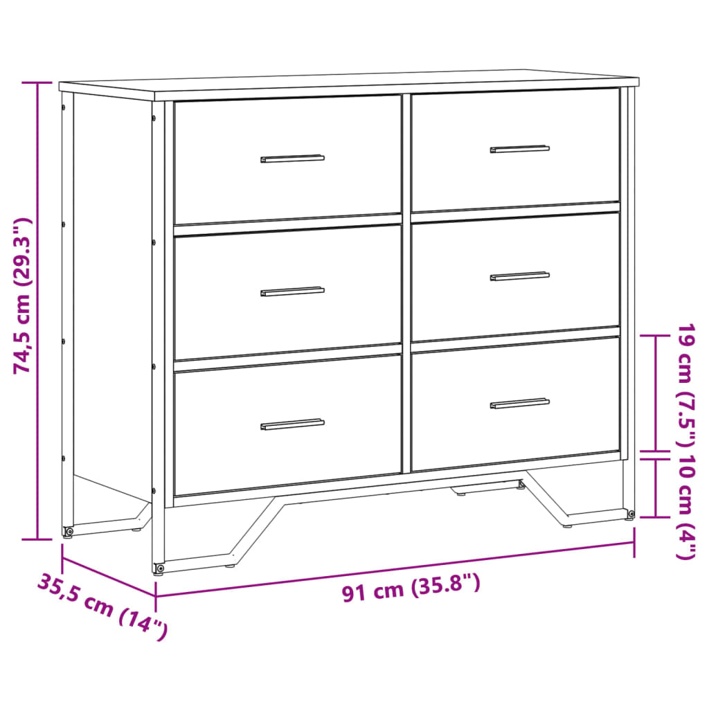 Chest Of Drawers 91X35.5X74.5 Cm Engineered Wood