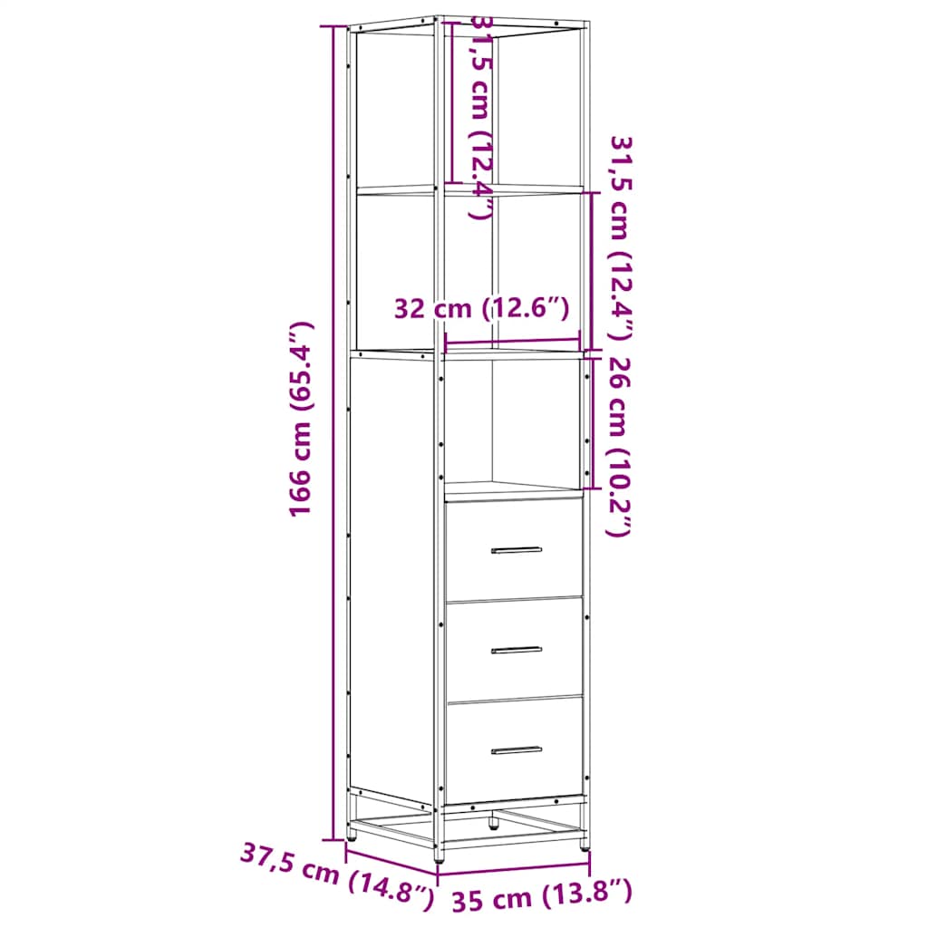 Bathroom Cabinet 35X37.5X166 Cm Engineered Wood