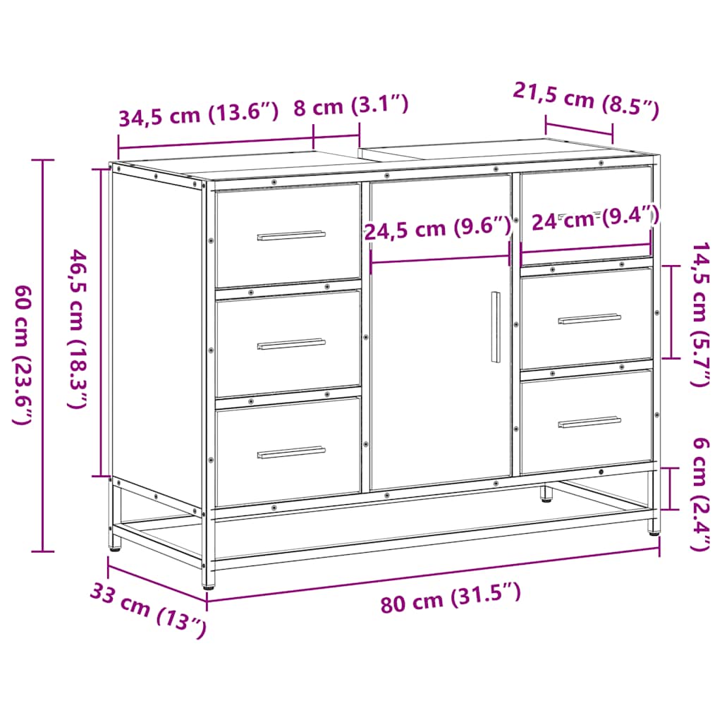 Bathroom Sink Cabinet 80X33X60 Cm Engineered Wood