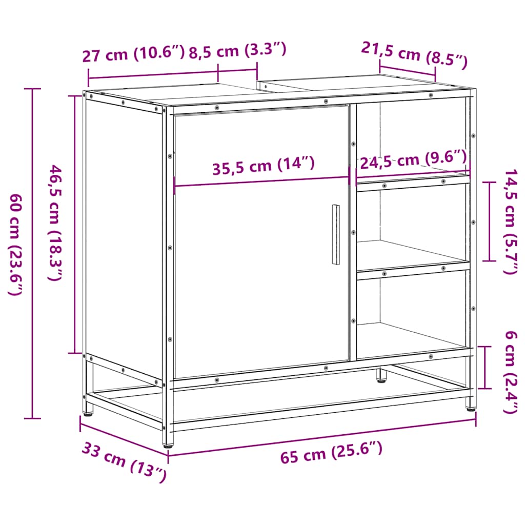 Bathroom Sink Cabinet 65X33X60 Cm Engineered Wood