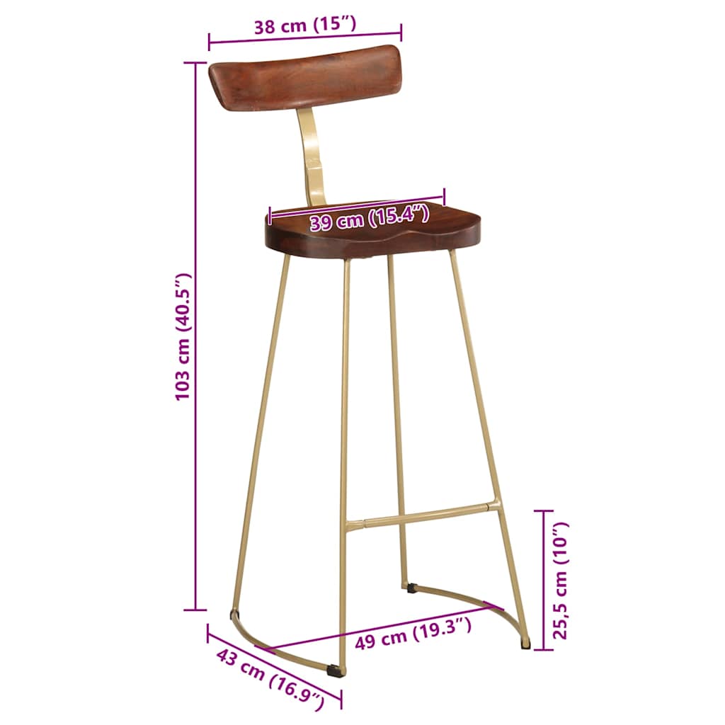 Bar Stools 2 Pcs Solid Wood Mango