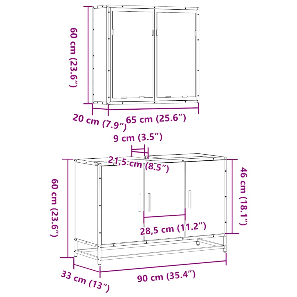 2 Piece Bathroom Furniture Set Engineered Wood