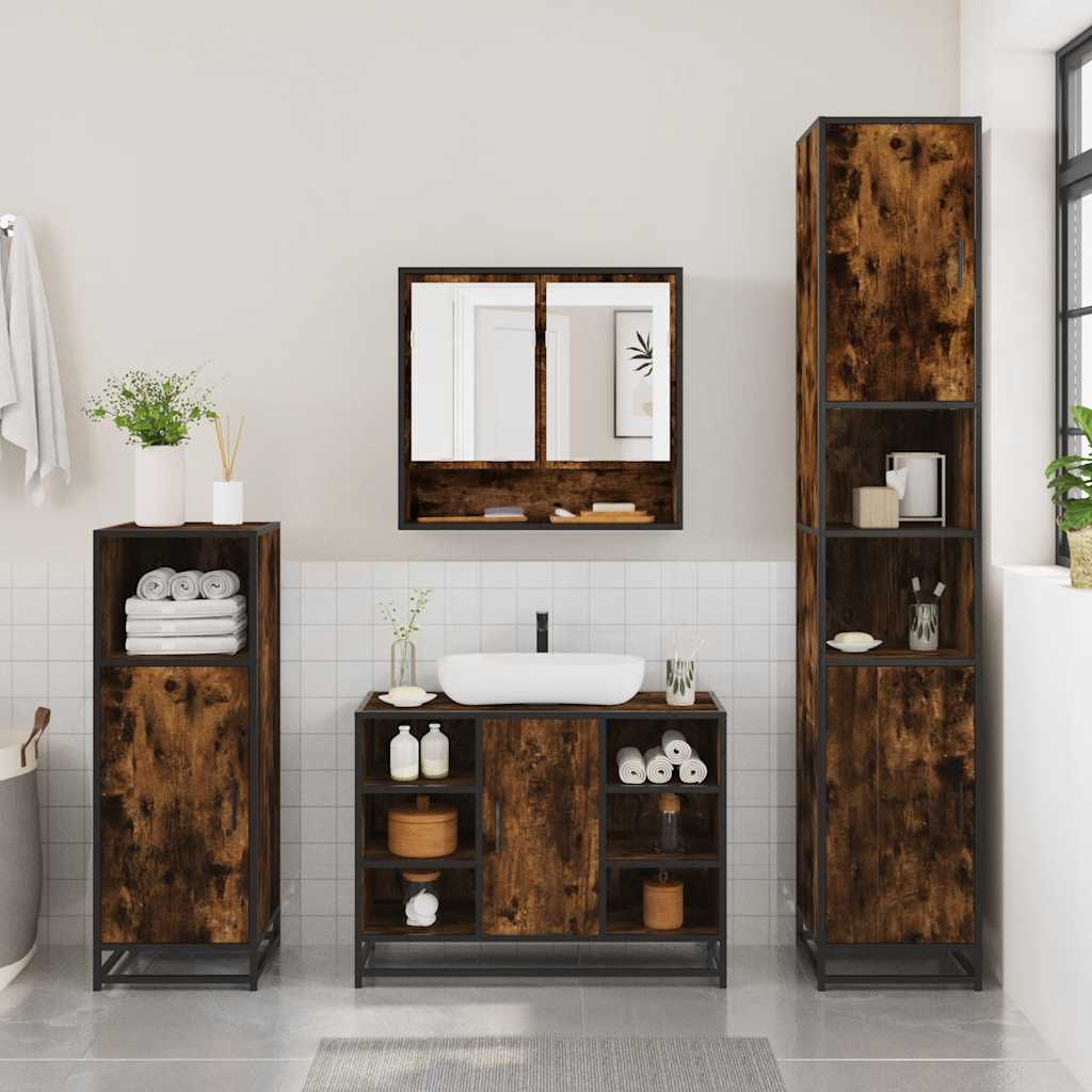 2 Piece Bathroom Furniture Set Smoked Oak Engineered Wood