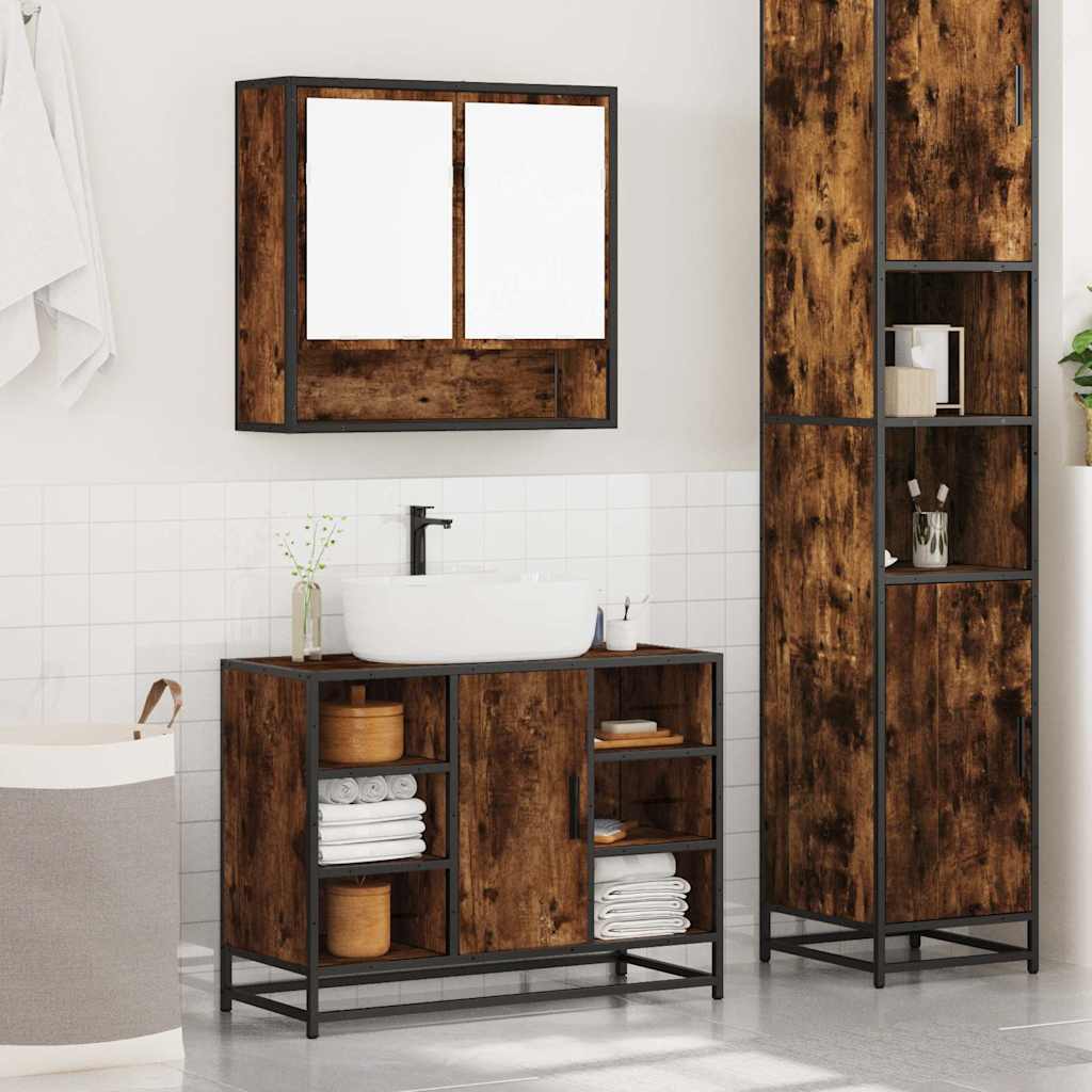2 Piece Bathroom Furniture Set Smoked Oak Engineered Wood