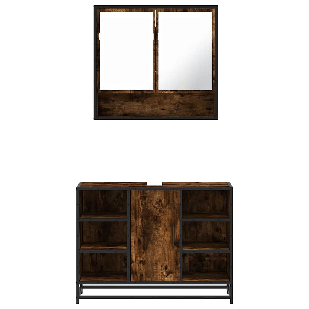 2 Piece Bathroom Furniture Set Smoked Oak Engineered Wood