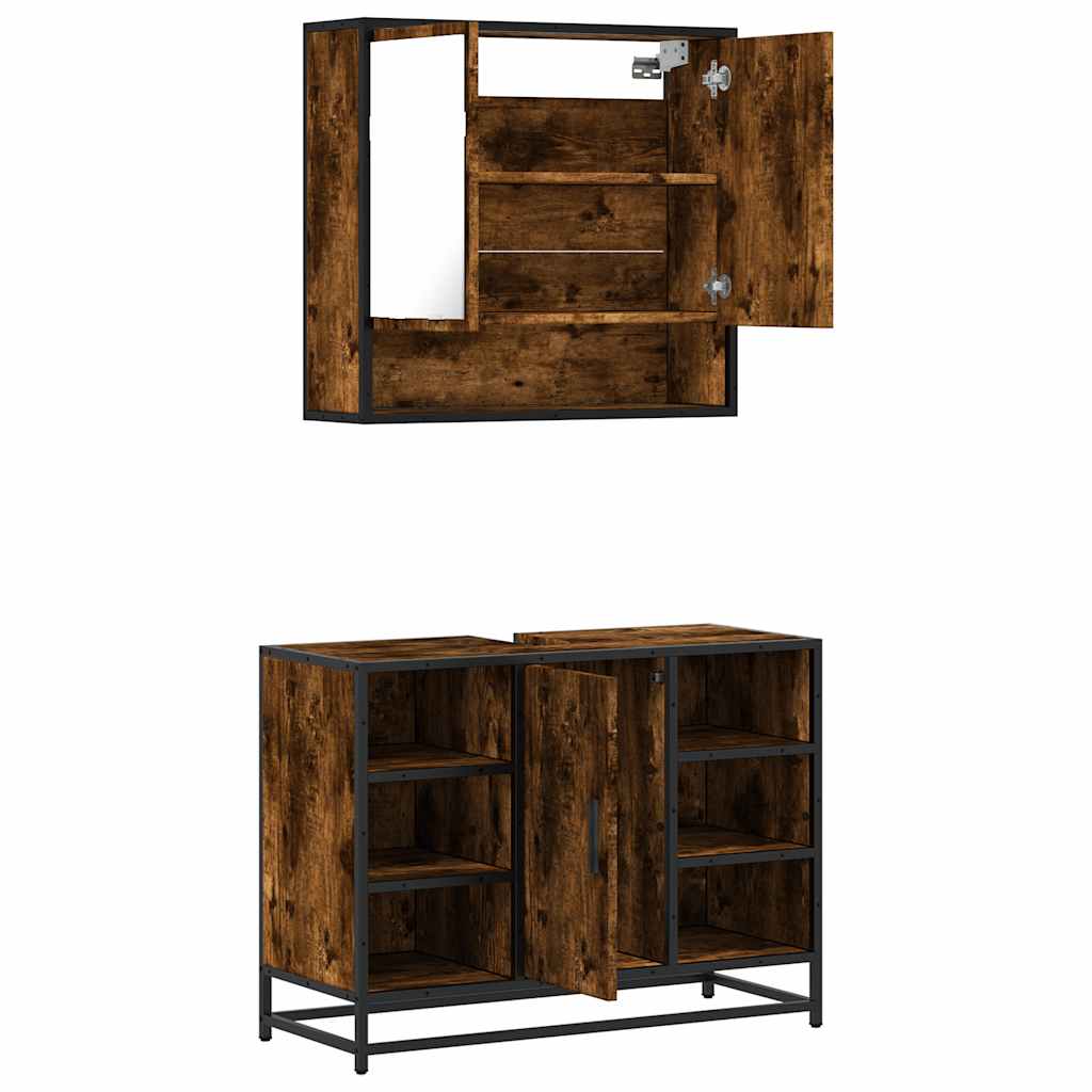 2 Piece Bathroom Furniture Set Smoked Oak Engineered Wood