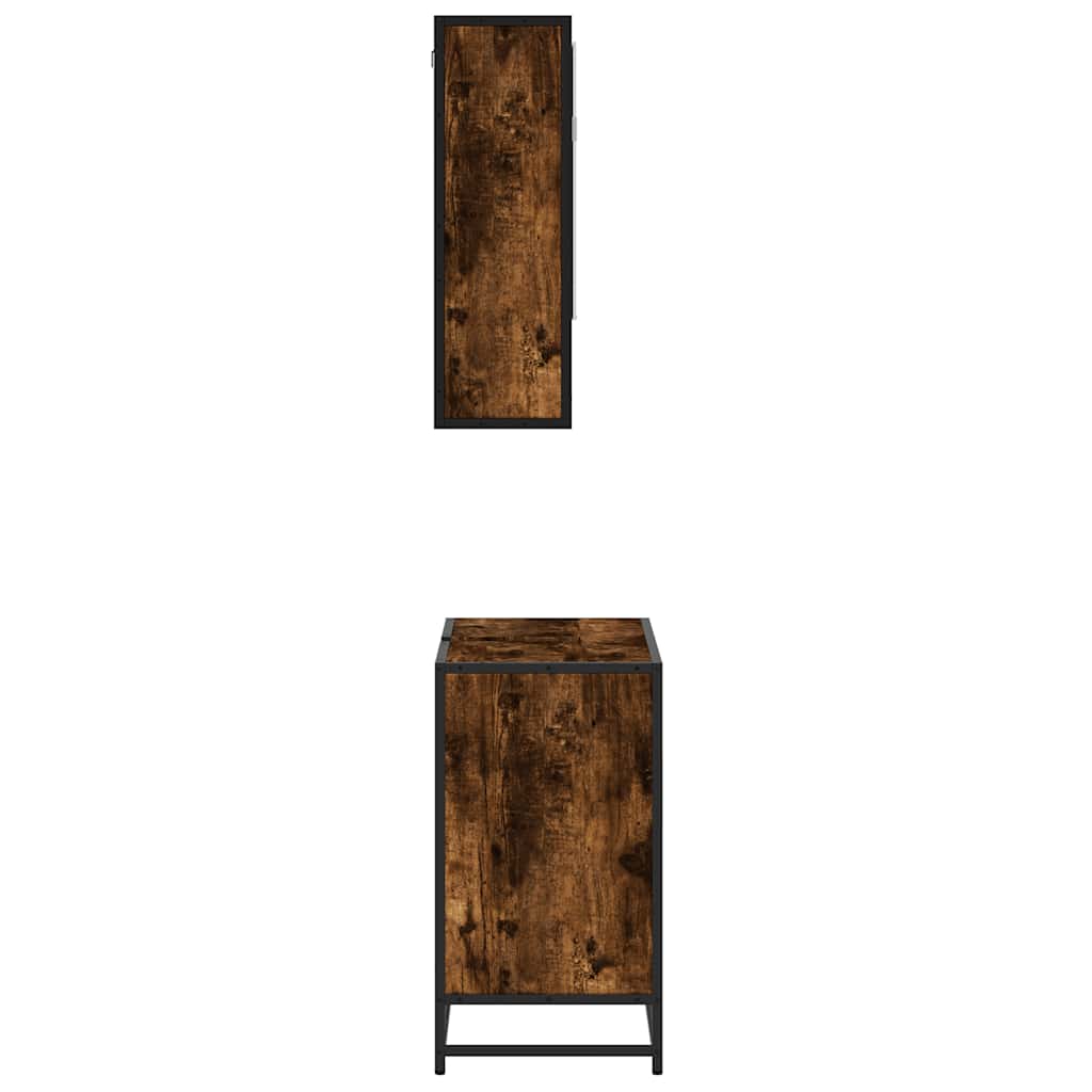 2 Piece Bathroom Furniture Set Smoked Oak Engineered Wood